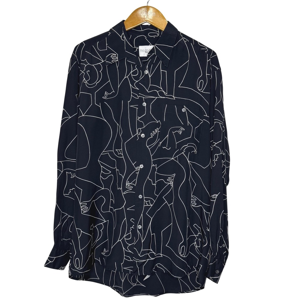 Pal Zileri Shirt‎ Mens Large Black/White Long Sleeve Button Front